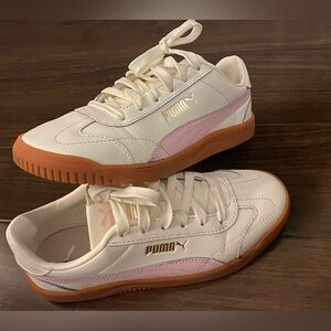 Puma White and Pink Court Sneakers